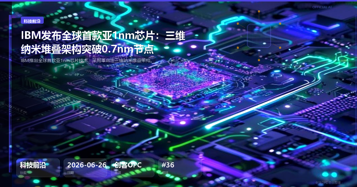 IBM发布全球首款亚1nm芯片：三维纳米堆叠架构突破0.7nm节点